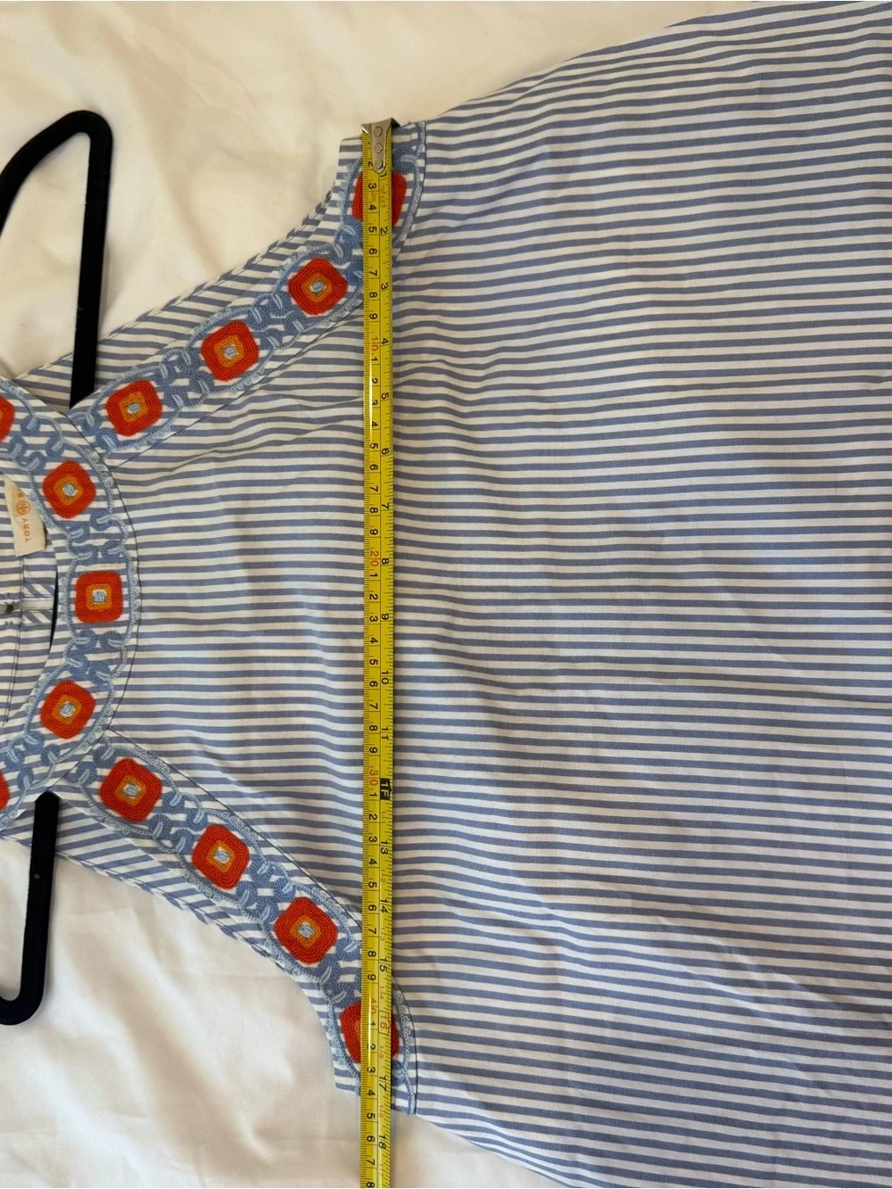 Tory Burch Meg Striped Embroidered Halter Top 6 Blue White Boho Coastal Chic